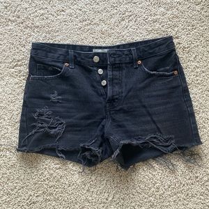 Topshop Washed black rubbed jean shorts